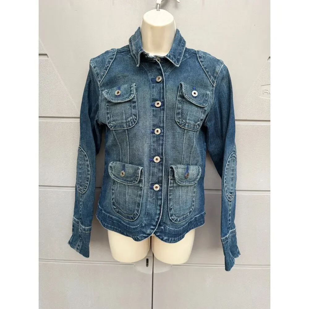 VTG Polo Jeans Ralph Lauren Women Denim Molly Jacket M Blue Utility Trucker Y2K - Picture 4 of 12